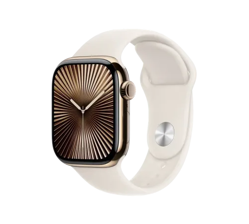 Apple Watch 10, 42 mm, Gold Titanium Stainless steel, Starlight Sport Band, S/M