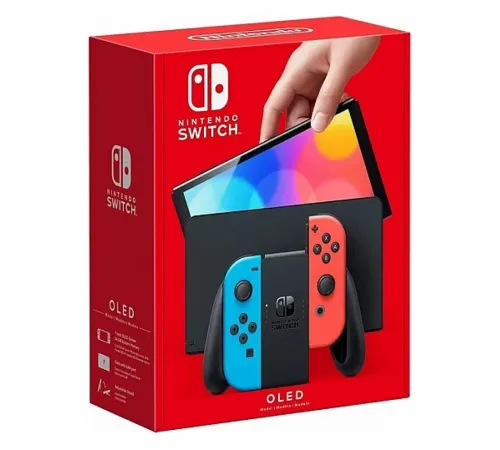 Nintendo Switch OLED Чёрный, с неоновыми Joy-Con