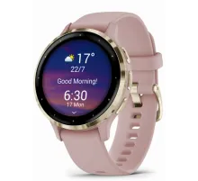 Garmin Venu 3S Soft Gold Stainless Steel Bezel with Dust Rose Case and Silicone Band