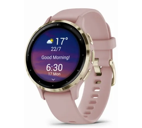 Garmin Venu 3S Soft Gold Stainless Steel Bezel with Dust Rose Case and Silicone Band