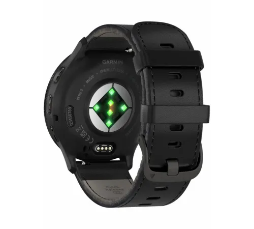 Garmin Venu 3 Slate Stainless Steel Bezel with Black Case and Leather Band