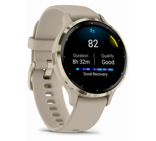 Garmin Venu 3S Soft Gold Stainless Steel Bezel with French Gray Case and Silicone Band