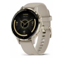 Garmin Venu 3S Soft Gold Stainless Steel Bezel with French Gray Case and Silicone Band