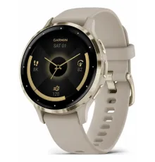 Garmin Venu 3S Soft Gold Stainless Steel Bezel with French Gray Case and Silicone Band