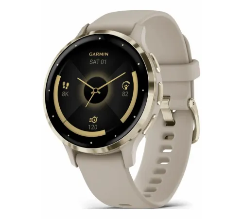 Garmin Venu 3S Soft Gold Stainless Steel Bezel with French Gray Case and Silicone Band