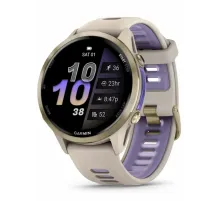 Garmin Forerunner 970 Soft Gold Titanium with French Gray Case and French Gray/Translucent Indigo Band
