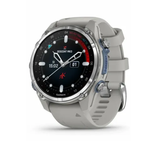 Garmin Descent Mk3 – 43 mm Stainless Steel with Fog Gray Silicone Band