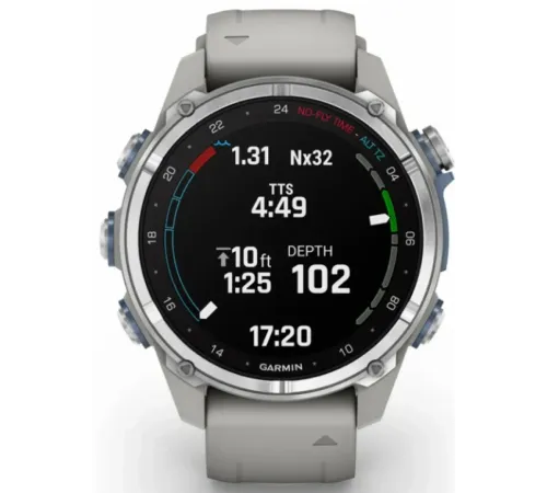 Garmin Descent Mk3 – 43 mm Stainless Steel with Fog Gray Silicone Band
