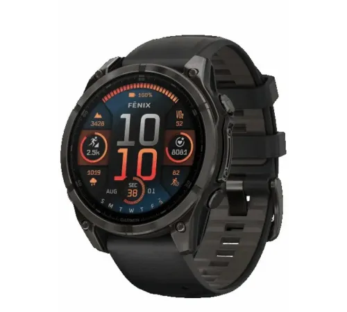 Garmin Fenix 8 47 Amoled Sapphire Carbon Gray DLC Titanium with Black Silicone