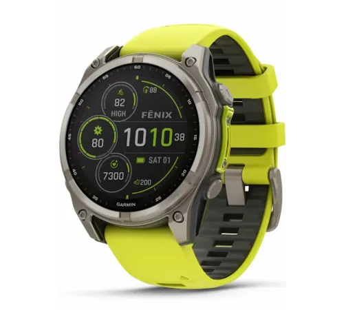 Garmin Fenix 8 47 Solar Sapphire Carbon Gray DLC Titanium with Amp Yellow/Graphite Silicone Band