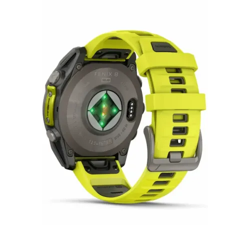 Garmin Fenix 8 47 Solar Sapphire Carbon Gray DLC Titanium with Amp Yellow/Graphite Silicone Band