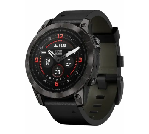 Garmin Epix Pro 2 47 Sapphire Carbon Gray Black Leather Band
