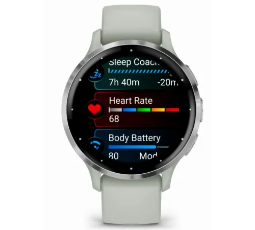 Garmin Venu 3S Silver Stainless Steel Bezel with Sage Gray Case and Silicone Band