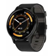 Garmin Venu 3 Slate Stainless Steel Bezel with Black Case and Leather Band