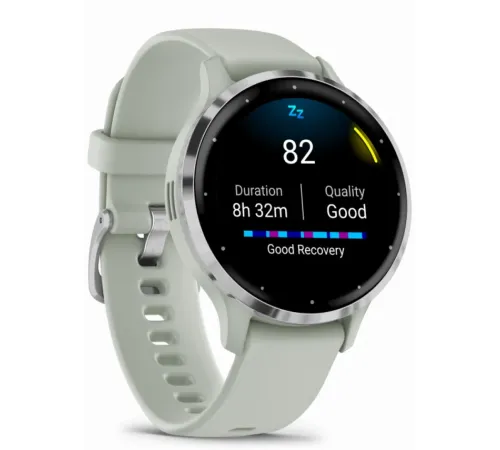 Garmin Venu 3S Silver Stainless Steel Bezel with Sage Gray Case and Silicone Band