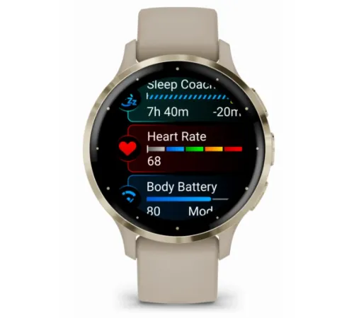 Garmin Venu 3S Soft Gold Stainless Steel Bezel with French Gray Case and Silicone Band