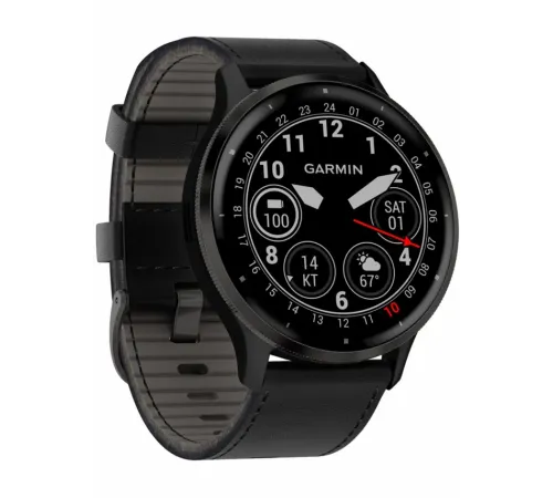 Garmin Venu 3 Slate Stainless Steel Bezel with Black Case and Leather Band