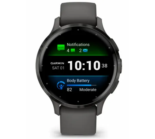 Garmin Venu 3S Slate Stainless Steel Bezel with Pebble Gray Case and Silicone Band
